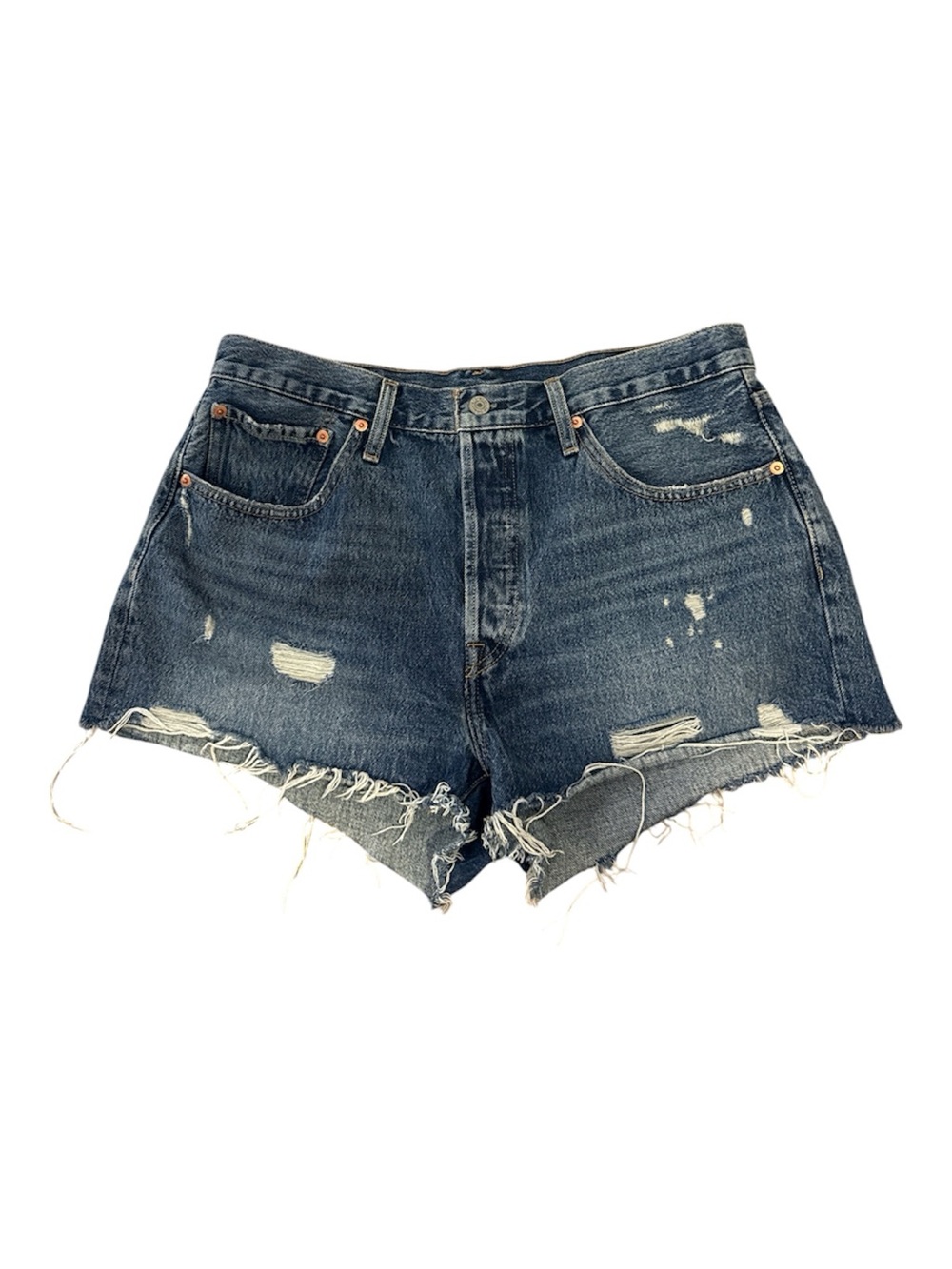Levi's Dark Blue Distressed Denim Cutoff Shorts